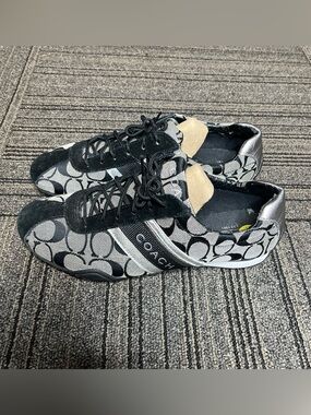 Coach Signature Jayme Suede Sneakers Womens Size 9 Black Silver Streetwear Rare